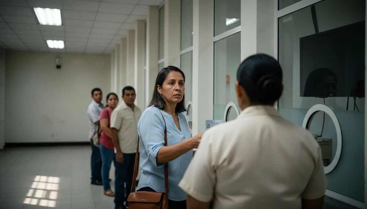 Consulta del RUAF: mujer entregando su cédula en la ventanilla de atención al usuario de una entidad de seguridad social en Colombia