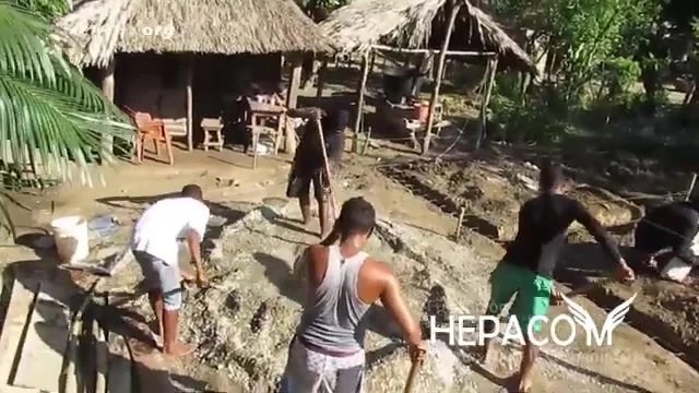 Preparing the mixture with a shovel for construction